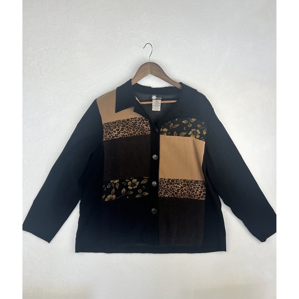First Option Vintage Jacket Moleskin Chenille Herringbone Patchwork 90s Size 18w